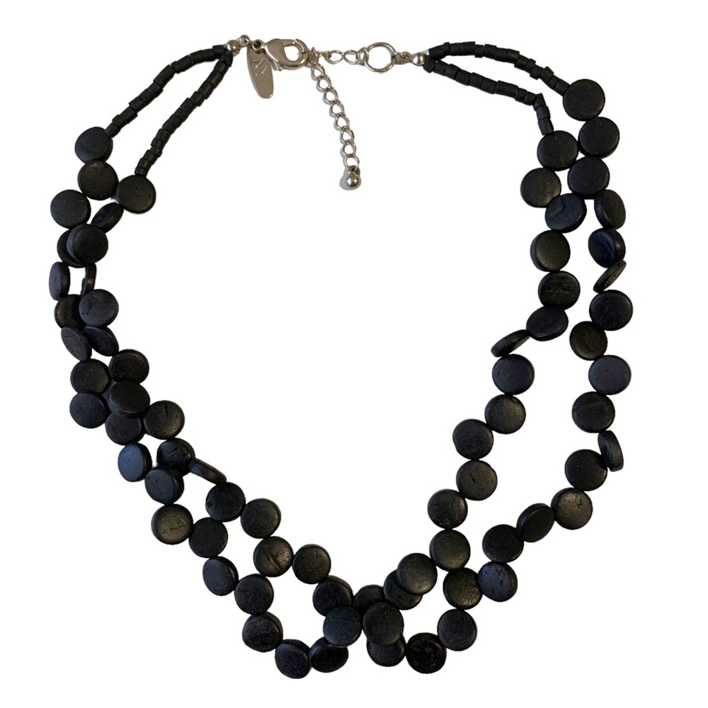 Black Flat Bead Lobster Clasp Necklace